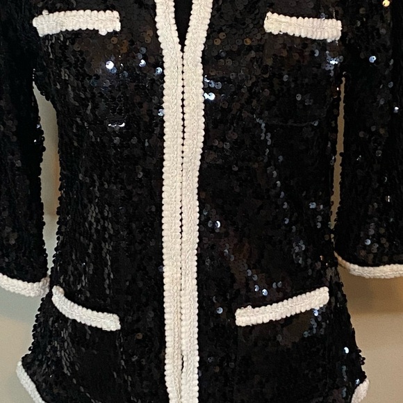 Iman Black sequined jacket with white rope trim sz S - Picture 6 of 8